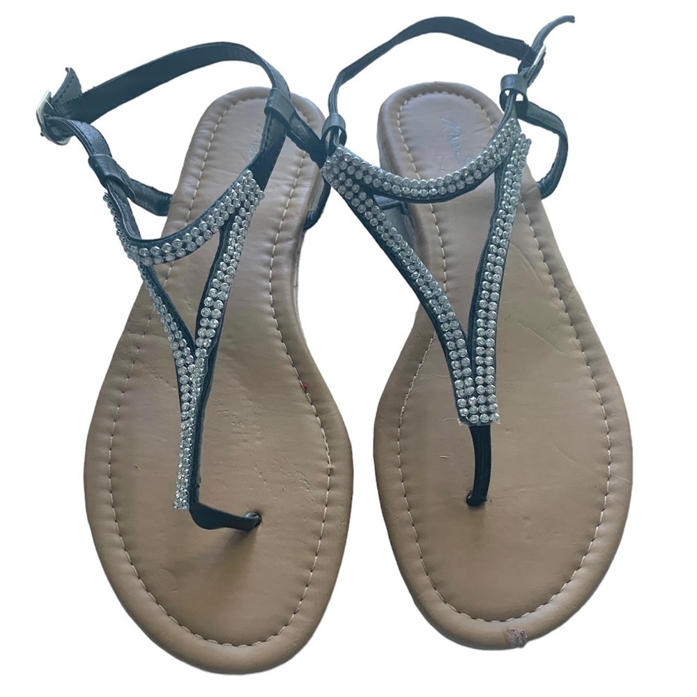 Miss Shop Sz7 Vegan Flat Rhinestone Sandals